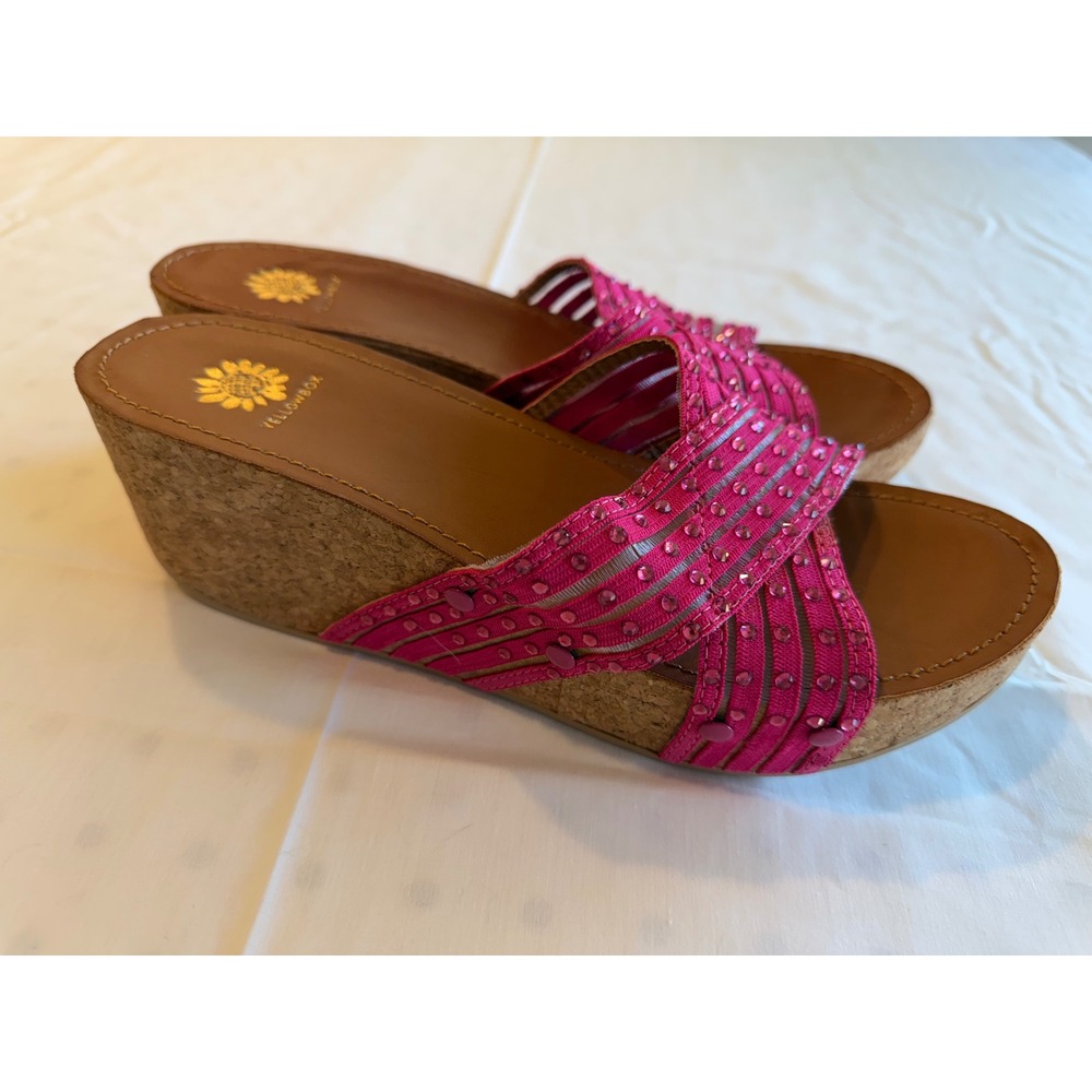 Yellow Box Hot Pink Studded Cork Wedge Sandals